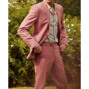 Divat férfi öltönyök Vászon Kiváló minőségű rovátka hajtóka Egymellű blézer nadrággal Hivatalos alkalmi vőlegény Esküvő Tuxedo Slim Fit