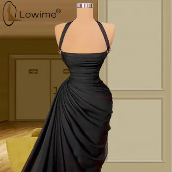 Egyszerű fekete nyakú hosszú estélyi ruhák 2021 sellő szatén esküvői parti ruhák köntösök formális női viselet