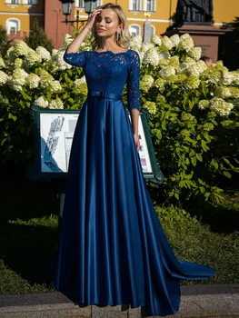 Elegáns királykék csipke csokoröv Szatén A-vonal A menyasszonyi ruha anyja alkalom Hivatalos party esküvő Nyár 2023