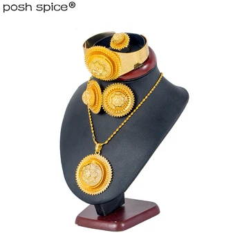 Etióp ékszer szettek Arab medál nyakláncok Fülbevalók Gyűrűkarkötők női arany színű eritreai esküvői menyasszonyi ajándékok
