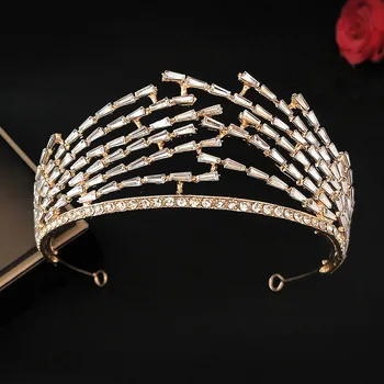 FORSEVEN Luxus kézzel készített cinkötvözet strassz kristály korona arany / ezüst színű tiara menyasszony esküvői haj ékszer kiegészítő JL