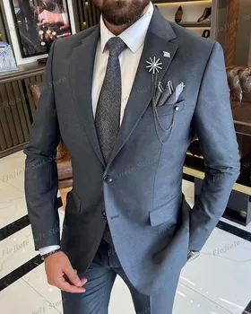 Férfi sötétszürke üzleti öltöny Vőlegény Vőlegény Tuxedos esküvői parti Hivatalos alkalom 2 részes készlet kabát és nadrág C20
