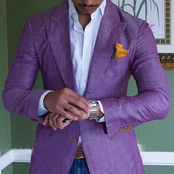 Férfi öltönyök Dzseki nadrág kétrészes egymellű csúcsos hajtóka karcsú szabású lila jelmez Hombre elegáns formális egyedi vőlegény