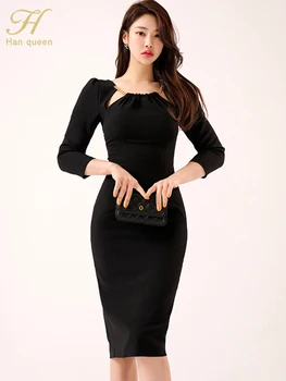 H Han Queen Hot Sale Office Lady ruhák Tavaszi koreai retro Vestido elegáns divat Egyszerű elegáns irodai party alkalmi ruha Nők