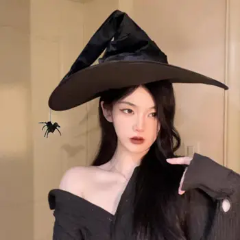 Halloween boszorkány parti kalapok gyerekeknek széles karimájú fekete varázsló boszorkány kalapok fekete oxfordi szövet boszorkány kalap cosplay party jelmez
