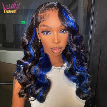 Highlight Blue Body Wave elülső paróka átlátszó csipke elülső emberi haj paróka nőknek 5X5 csipke záróparóka előre kopasztott Remy haj