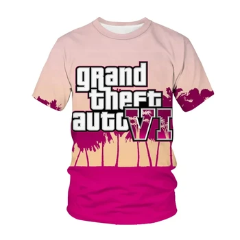 Hot GTA 6 játék Grand Theft Auto VI 3D nyomtatott póló Férfi népszerű Hawaii stílusú strandpólók Alkalmi O-nyakú személyiség y2k felsők