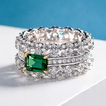 Huitan Temperament zöld köbös cirkónium gyűrűk geometrikus alakú divat Luxus esküvői parti női gyűrűk 2022 Divatos ékszerek