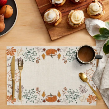 hálaadás őszi tök konyha étkezőasztal dekorációs kiegészítők 4/6db tányéralátét hőálló vászon étkészlet párnák szőnyegek