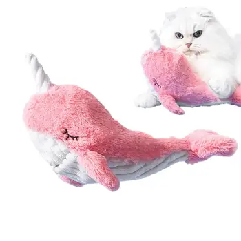 interaktív elektromos rózsaszín narvál kutyajátékok kistestű nagytestű kutyáknak Állat plüss kutya játék kiskutya rágós játékok harapás kisállat játék macska játék
