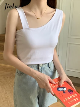 Jielur alkalmi aszimmetrikus nyakú fehér női felsők ujjatlan koreai vékony tartály felső női ruházat 2022 nyári divat fekete camis