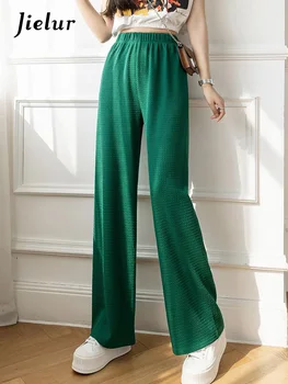 Jielur Laza női nadrág Nyár Új egyszínű Magas derék Széles szárú nadrág Női High Street Fashion Zöld nadrág S-XL