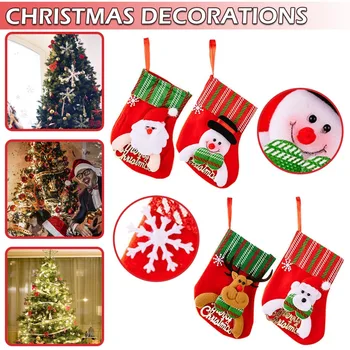 Karácsonyfa függő mini harisnya dekoráció Kis cukorka ajándéktáska Otthoni díszek Karácsonyi cukorka táskák karácsonyi koszorú dekorációhoz