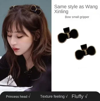 koreai stílusú új fekete bársony masni hajkarom őszi és téli aranyos rojtos hajtű női hajtű hercegnő frizura markolat