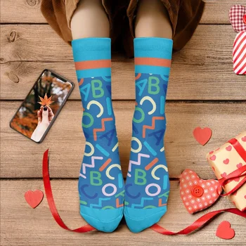 Kék Angol ábécé minta Tavasz Ősz Kiváló minőségű középső cső zokni csúszásmentes izzadságelnyelő pár Otthoni zokni Nő
