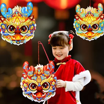 Kínai holdújévi lámpás Tavaszi Fesztivál Sárkánylámpás DIY kézzel készített rajzfilm Latern hagyományos sárkányév dekorációk