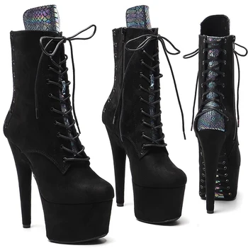 LAIJIANJINXIA New Fashion velúr felsőrész 17CM/7inch Pole Dancing cipő High Heel Platform női modern csizma 252