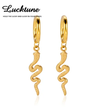 Lucktune Aranyos kígyó állat csepp lógó fülbevaló rozsdamentes acél vintage arany színű fülbevaló nőknek 2023 gótikus ékszer ajándék