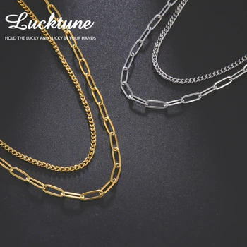 Lucktune minimalista többrétegű kubai láncok nyaklánc nőknek Férfi rozsdamentes acél arany színű choker nyaklánc Punk ékszer ajándék
