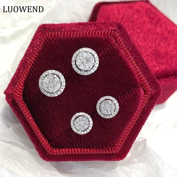 LUOWEND 18K fehérarany fülbevaló 0,46ct vagy 0,66ct Real Natural Diamond Stud fülbevaló nőknek Esküvői fényes rézérme design