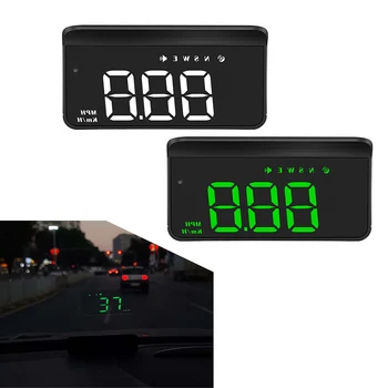 M1 autó Digitális GPS sebességmérő Head-up kijelző MPH/KM Sebességtúllépés Fáradt figyelmeztető riasztás Fehér/zöld LCD