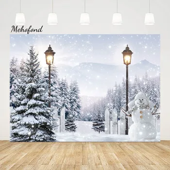 Mehofond téli hóember háttér Fotózóna Karácsonyi fenyőfa Csillogó dekoráció Hegyi háttér fotózáshoz Fotóstúdió