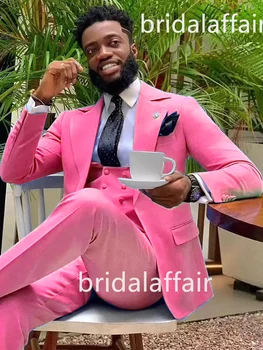 Menyasszonyi férfi öltönyök 3 db Slim Fit alkalmi üzleti szmokingok esküvői egyszínű (blézer+nadrág+mellény)
