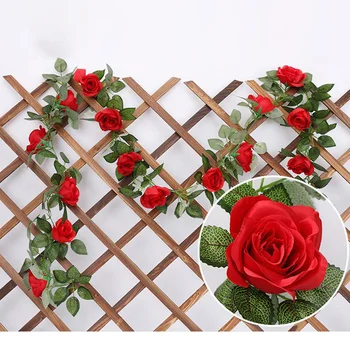 Mesterséges növények Rózsa Borostyán Szőlő Szőlő esküvői dekoráció Selyem virágfüzér Otthoni lógó koszorú party esküvői dekoráció