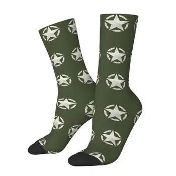 Military Star Vintage White zokni Új 3D nyomtatás Vicces Harajuku Unisex középső cső zokni