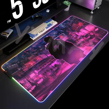 Neon City háttérvilágítású gamer egérpad asztali szőnyeg RGB gamer egérpadok Egérpad LED csúszásmentes gumi egérszőnyegek billentyűzet szőnyeg