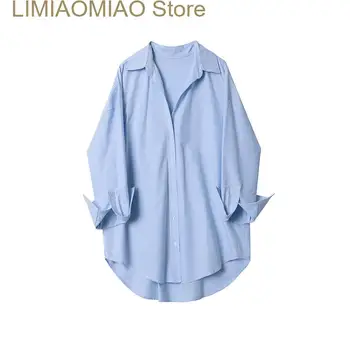 New Ladies egymellű ing vintage hajtóka hosszú ujjú laza 100 egyszerű alkalmi ing hajtóka poplin ing