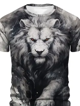 Nyári vintage póló férfiaknak Lion Graphics 3D nyomtatás Divat rövid ujjú póló Férfi ruházat Túlméretezett pólók Streetwear