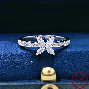 Négy gyémánt virággyűrű S925 ezüst ló szem gyémánt divat virág forma kis gyémánt gyűrű női ékszer ajándék