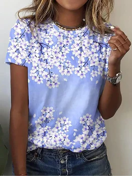 Női divat virágos 3D mintás pólók nyári rövid ujjú pólók Kawaii virág grafikus pólók laza túlméretezett ruházat
