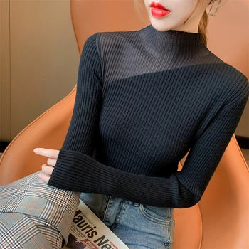 Női divathálós varrás pulóver női ruházat Lányok őszi alkalmi kötöttáru női női OL pulóverek BVy2423