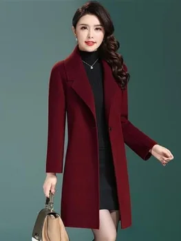 Női kabát New Slim Fit őszi és téli hosszú stílusú sűrített gyapjúkabát méret M-4XL