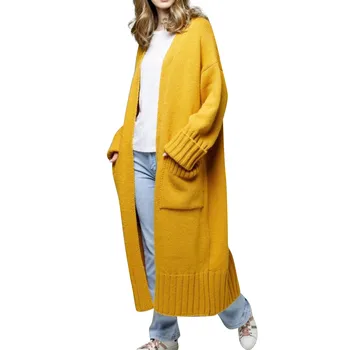 Női kötött Cardigan őszi téli női felsőruházat vintage teljes ujjú laza meleg kötöttáru hosszú pulóver zsebekkel