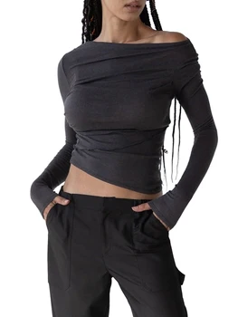 Női póló Hosszú ujjú rugalmas Solid Slim Fit női őszi felsők alkalmi napi