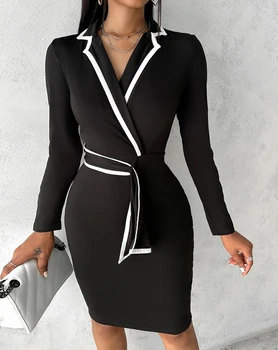 Női ruhák 2023 ősz Új divat elegáns ingázás húzózsinóros design szögletes nyakú fűző Hasított fűző farmer női ruha