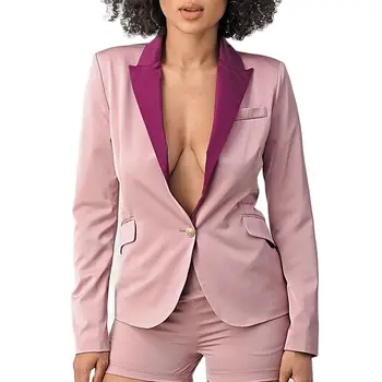 Női ruhák Top Blazer divatruhák/Női rózsaszín formális kabát Satin Peak hajtóka munkához Professzionális viselet / alkalmi napi kabát