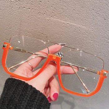Oversized Luxury Glasses Frame Women New Fashion Square Orange Clear Eyeglasses Female Elegant Brand Big Optical Spectacles