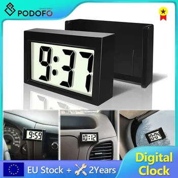 Podofo autó műszerfal digitális óra LCD kijelző Mini hordozható elektronikus óra idő és nap kijelző autó teherautó műszerfal