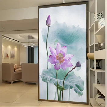 Privacy üveg ablakfólia Lotus mintás matt üveg matricák PVC napvédő ragasztómentes statikus ragasztó Fürdőszoba ajtó film