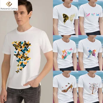 Póló Férfi ruházat Klasszikus színű pillangó nyomtatás Férfi ing Divat Alkalmi Egyszerű O-nyakú Ingázó All-match Youth póló