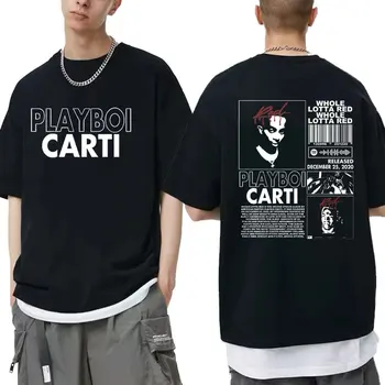 Rapper Playboi Carti kétoldalas mintás póló normál férfi alkalmi pamut pólók Nyári férfiak Női hip hop túlméretezett póló