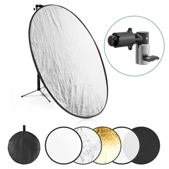 Reflektoros fényképezés állvánnyal, 43 hüvelyk (110cm) 5 az 1-ben áttetsző, ezüst, arany, fehér fekete fotóstúdió reflektorok