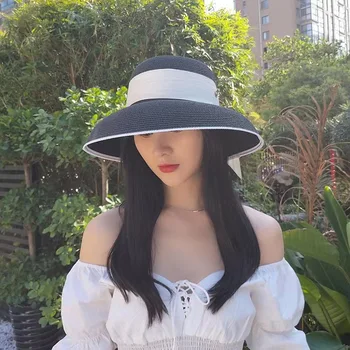 Retro francia Hepburn stílusú kalap Népszerű divat koreai stílusú napvédő kalap Szatén csipke szalmakalap