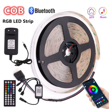 RGB COB LED szalagfény 840LEDs 12V Bluetooth vezérlés Rugalmas COB szalag Rugalmas FOB COB lámpák LED szalag sűrűsége Lineáris fény