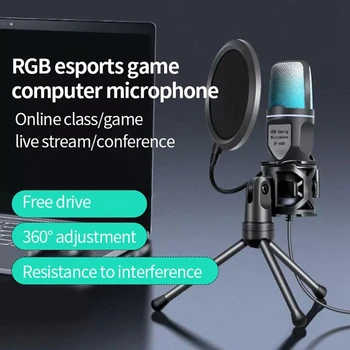 RGB kondenzátor mikrofon játékmikrofon podcast felvételhez stúdió streaming laptop asztali PC