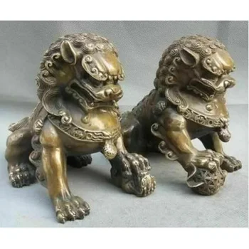 régi Antik Fengshui oroszlánok bronz szobor Fu Foo kutyák oroszlánpár